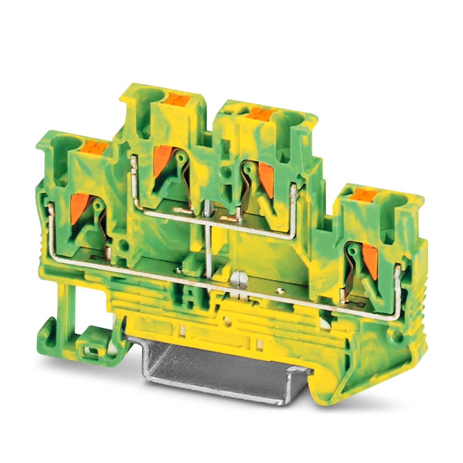 Protective conductor double-level terminal block, number of connections: 4, connection method: Push-in connection, 1st and 2nd level, Rated cross section: 2.5 mm 2 , cross section: 0.14 mm 2 - 4 mm 2 , mounting type: NS 35/7,5, NS 35/15, color: green-yellow