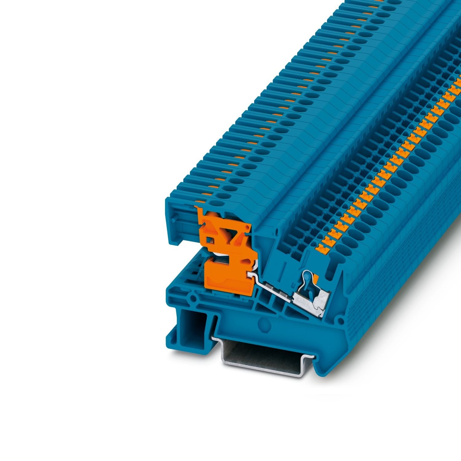 N disconnect terminal block, Assembly instructions: For secure fastening of the neutral busbar, supports must be set at the beginning and end of each terminal strip as well as every 20 cm on longer terminal strips., nom. voltage: 250 V, nominal current: 24 A, Push-in connection, 1 level, Rated cross section: 2.5 mm 2 , cross section: 0.14 mm 2 - 4 mm 2 , mounting type: NS 35/7,5, NS 35/15, color: blue