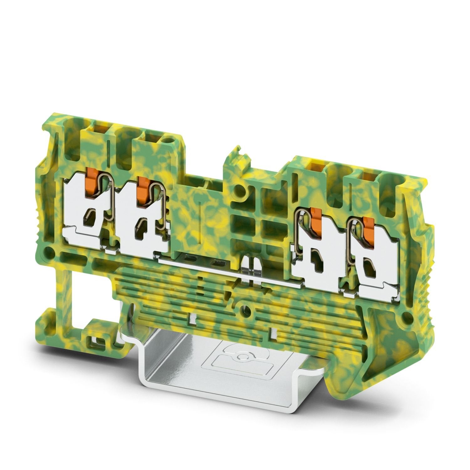 Protective conductor terminal block, number of connections: 4, number of positions: 1, connection method: Push-X-connection, Rated cross section: 1.5 mm 2 , cross section: 0.25 mm 2 - 1.5 mm 2 , mounting type: NS 35/7,5, NS 35/15, color: green-yellow