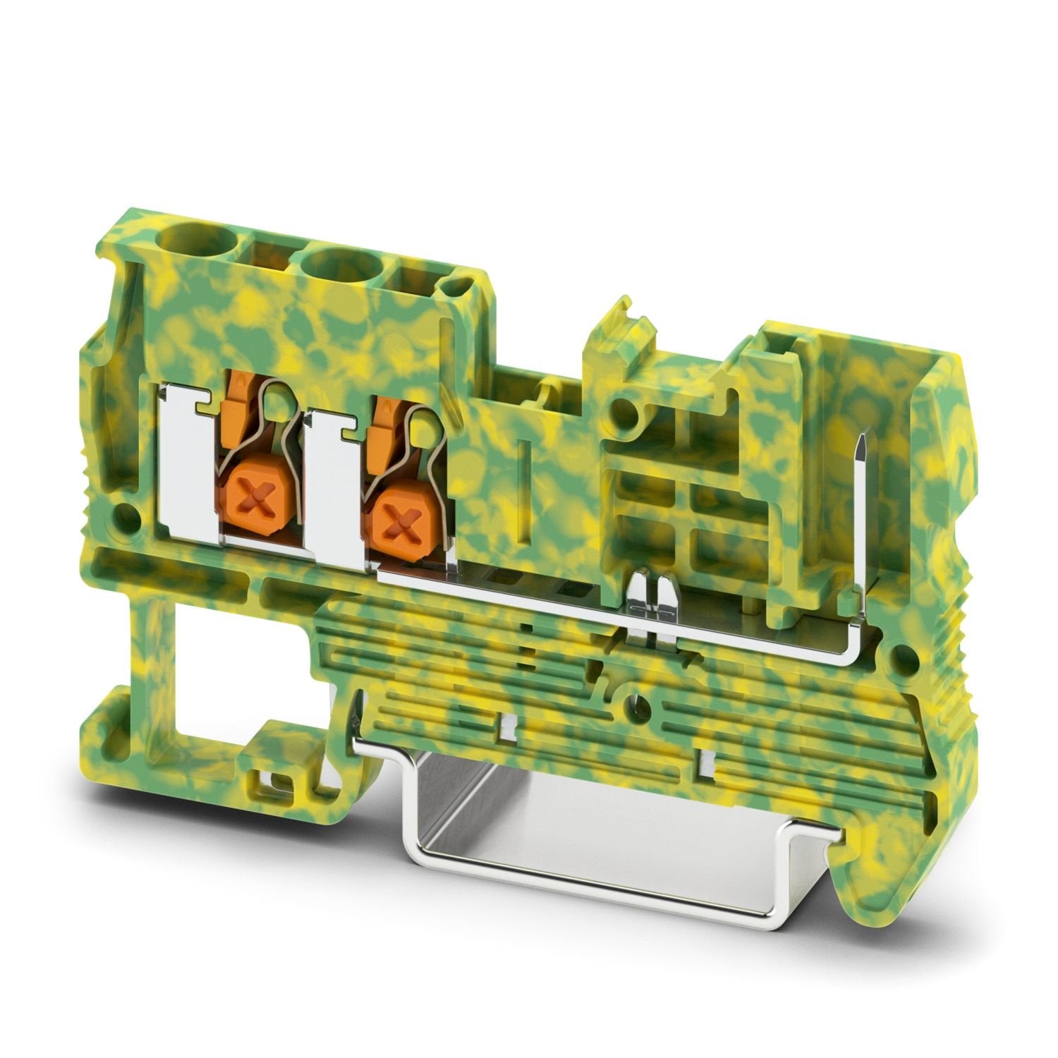 Protective conductor terminal block, number of connections: 3, number of positions: 1, connection method: Push-X-connection, Rated cross section: 2.5 mm 2 , cross section: 0.5 mm 2 - 4 mm 2 , mounting type: NS 35/7,5, NS 35/15, color: green-yellow