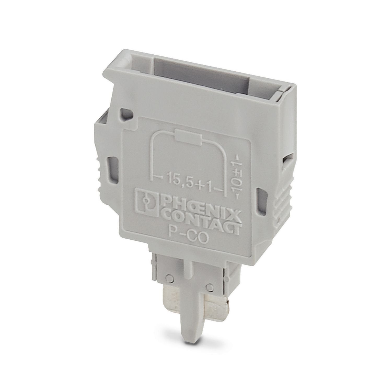 Component connector, for installing components that can be individually selected, nom. voltage: 250 V, nominal current: 6 A, connection method: Plug-in connection, pitch: 5.2 mm, depth: 33.2 mm, width: 5.1 mm, height: 24.2 mm, number of positions: 1, color: gray, mounting type: Pluggable (slot)