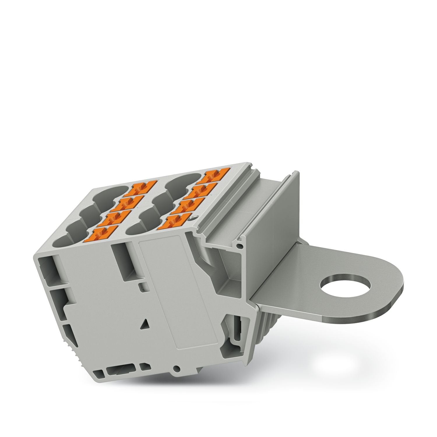 Pick-off terminal block, nom. voltage: 1000 V, nominal current: 41 A, number of connections: 9, connection method: Push-in connection, Rated cross section: 6 mm 2 , 1 level, cross section: 0.5 mm 2 - 10 mm 2 , Bolt connection, 1 level, mounting type: on base element, color: gray