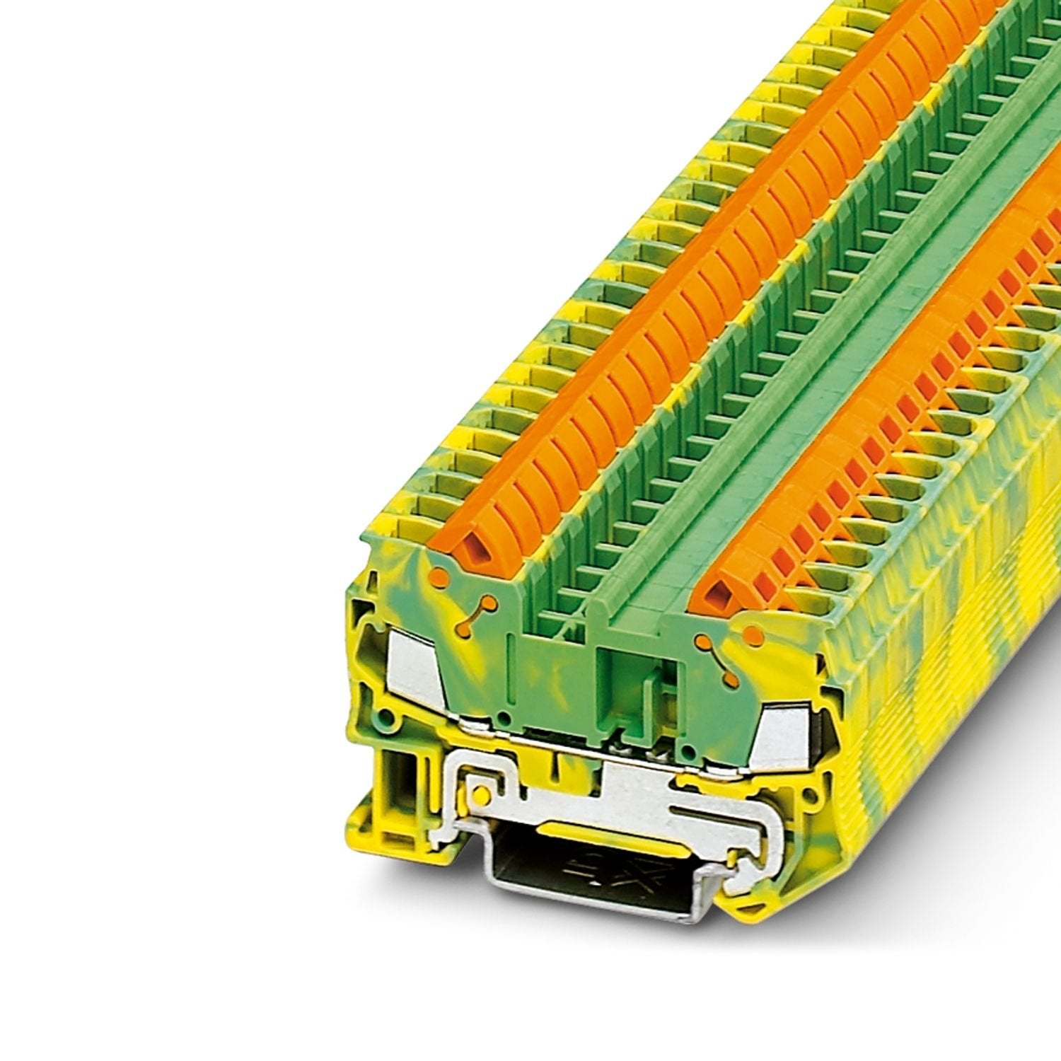 Protective conductor terminal block, number of connections: 2, number of positions: 1, connection method: Quick connection, 1 level, cross section: 0.5 mm 2 - 2.5 mm 2 , mounting type: NS 35/7,5, NS 35/15, color: green-yellow