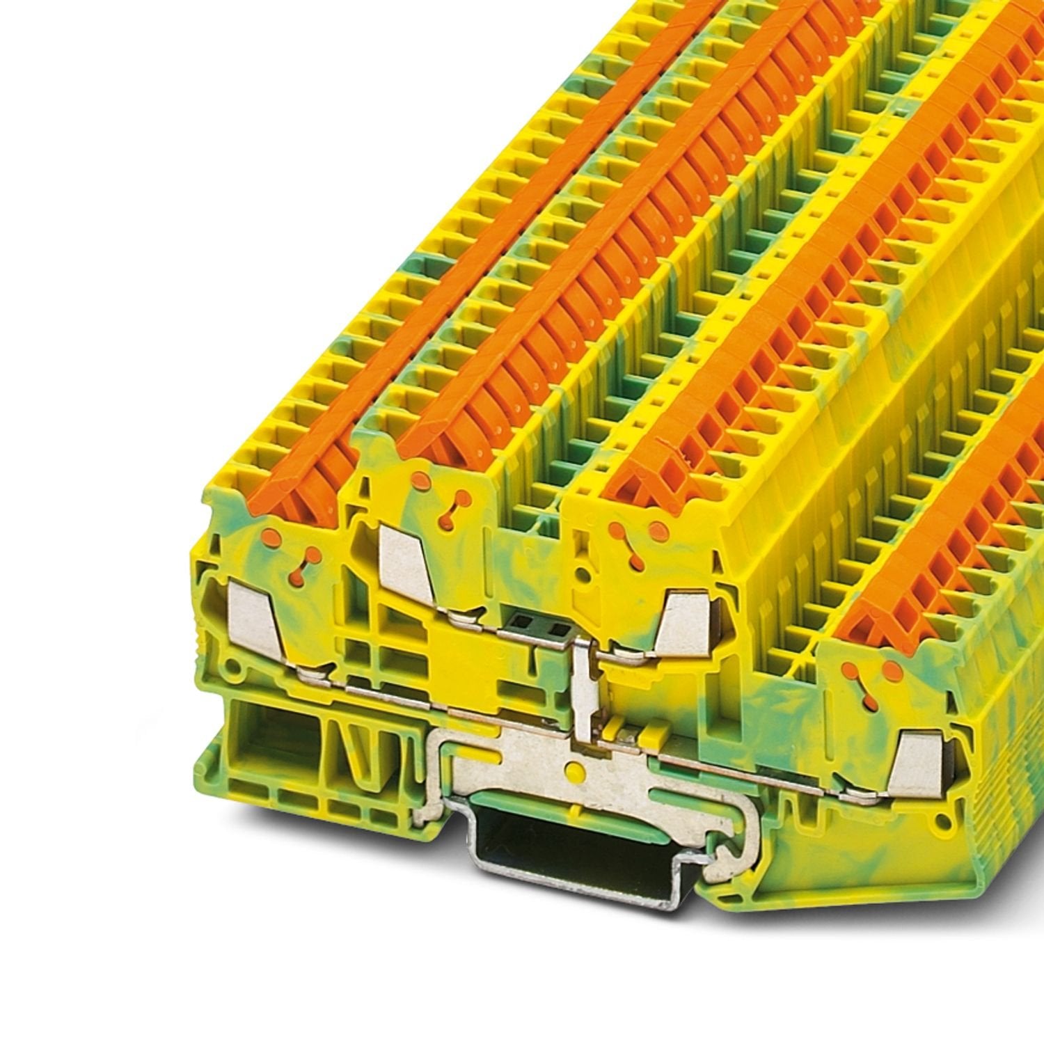 Protective conductor double-level terminal block, number of connections: 4, connection method: Quick connection, 1st and 2nd level, cross section: 0.25 mm 2 - 1.5 mm 2 , mounting type: NS 35/7,5, NS 35/15, color: green-yellow