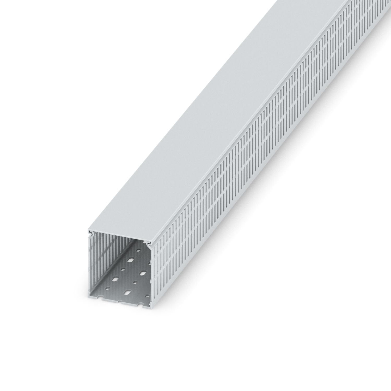 Cable duct for installation and mounting in control cabinets, light gray, halogen-free, comprising upper part and mounting base, width: 80 mm, height: 80 mm, length: 2000 mm