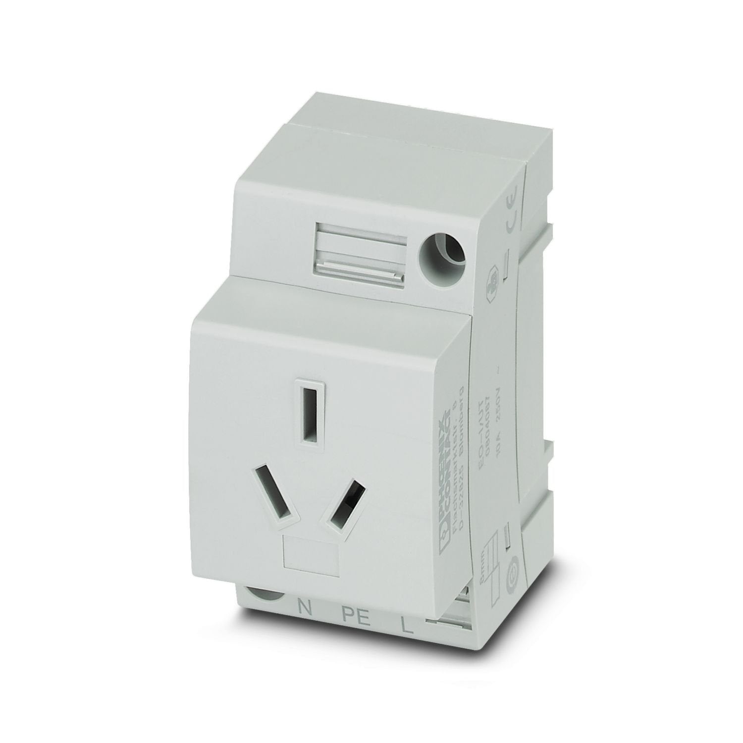 Socket, For China and other countries, Pin connector pattern type I, connection method: Screw connection, color: gray, nom. voltage: 250 V AC (50 Hz), nominal current: 10 A, for mounting on a DIN rail in the service interface or direct mounting, standards/specifications: GB 2099.1 and GB 1002, Country marking: China