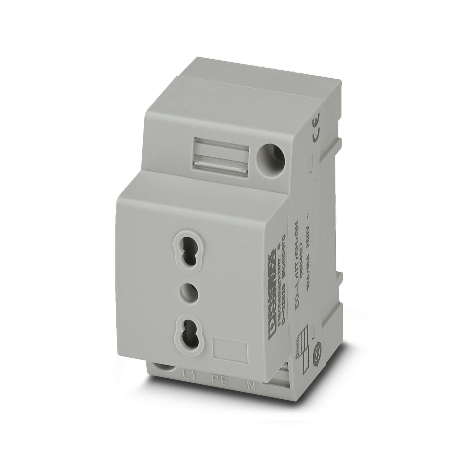 Socket, with extended touch protection/shutter, Pin connector pattern type L, connection method: Screw connection, color: gray, nom. voltage: 250 V AC (50 Hz), nominal current: 16 A, for mounting on a DIN rail in the service interface or direct mounting, standards/specifications: CEI 23-50, Country marking: Italy