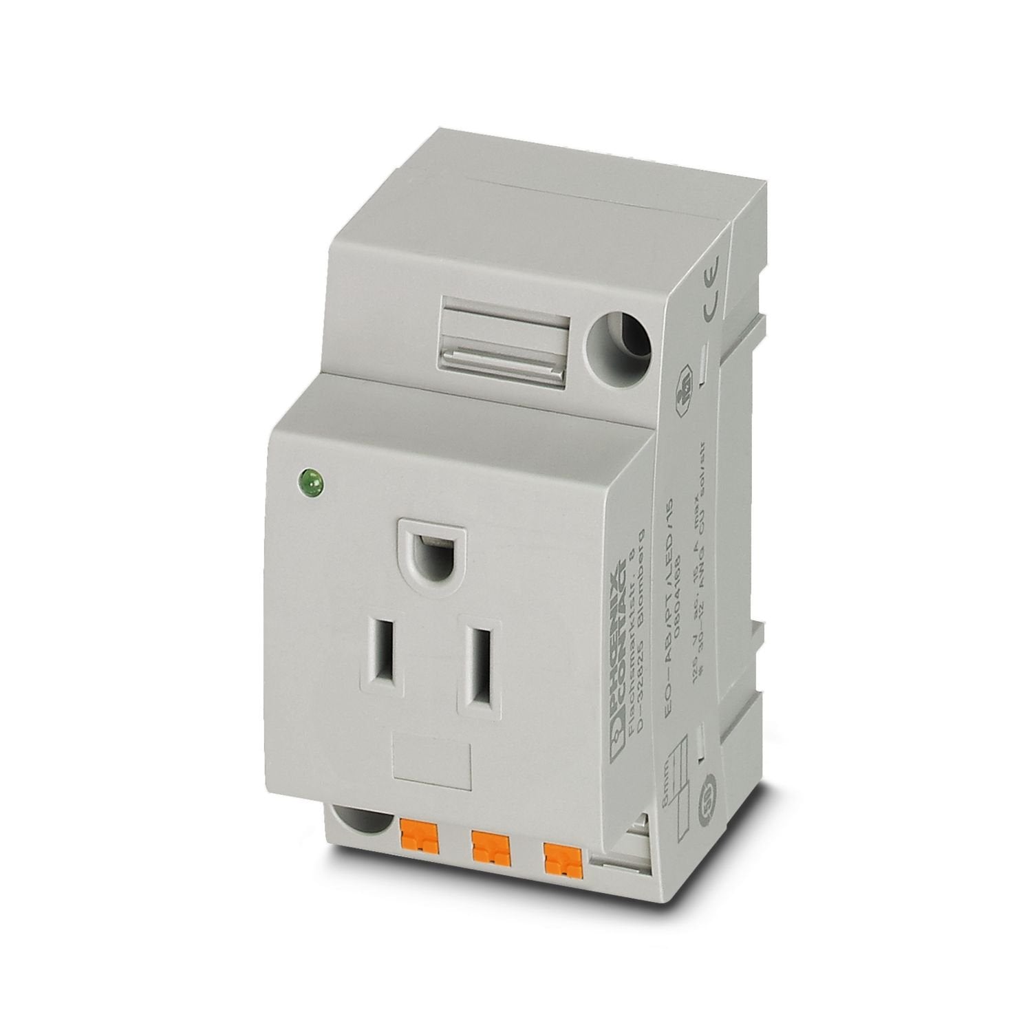 Socket, with light indicator, Pin connector pattern type AB 15A, connection method: Push-in spring connection, color: gray, nom. voltage: 125 V AC (60 Hz), nominal current: 15 A, for mounting on a DIN rail in the service interface or direct mounting, standards/specifications: UL 508, IEC 60884-1, Country marking: USA, Canada