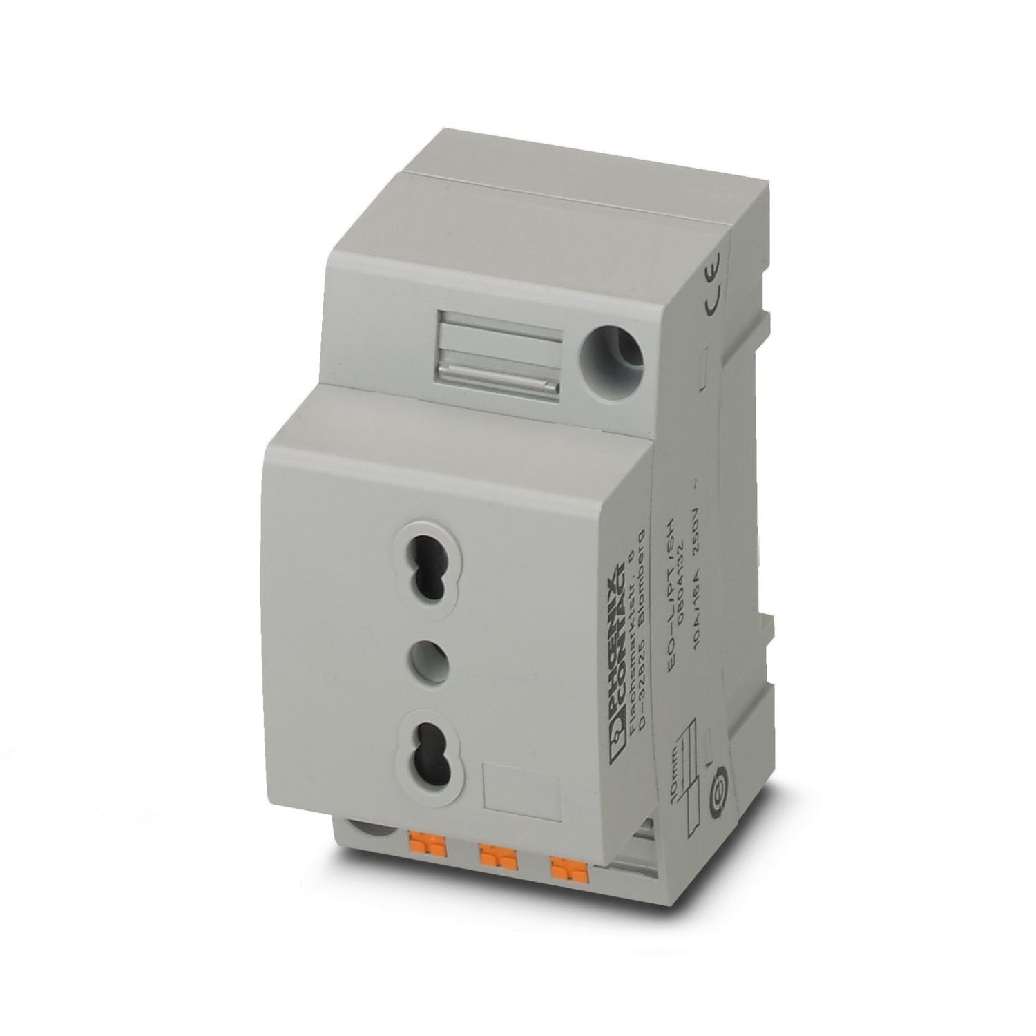 Socket, with extended touch protection/shutter, Pin connector pattern type L, connection method: Push-in spring connection, color: gray, nom. voltage: 250 V AC (50 Hz), nominal current: 16 A, for mounting on a DIN rail in the service interface or direct mounting, standards/specifications: CEI 23-50, Country marking: Italy