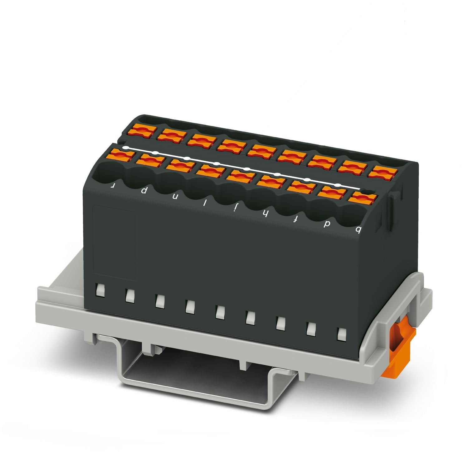 Distribution block, Block with vertical alignment, nom. voltage: 690 V, nominal current: 24 A, number of connections: 18, connection method: Push-in connection, cross section: 0.14 mm 2 - 4 mm 2 , mounting type: NS 35/7,5, NS 35/15, color: black