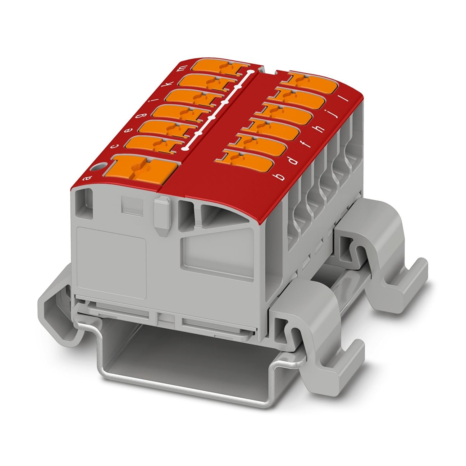 Distribution block, nom. voltage: 690 V, nominal current: 24 A, number of connections: 13, number of positions: 1, connection method: Push-in connection, Rated cross section: 2.5 mm 2 , Load contact, cross section: 0.14 mm 2 - 4 mm 2 , Line contact, Rated cross section: 6 mm 2 , cross section: 0.5 mm 2 - 10 mm 2 , mounting type: NS 35/7,5, NS 35/15, color: red