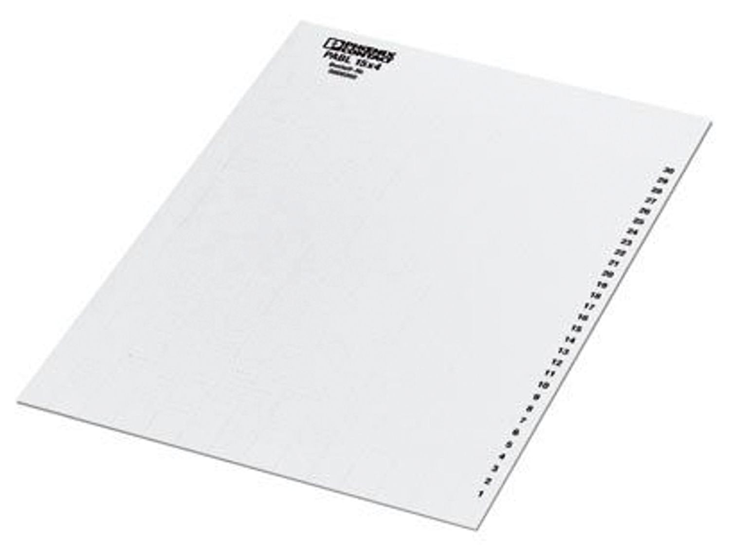 Insert strip, Sheet, unmarked, can be labeled with: Office printing systems, CMS-P1-PLOTTER, cable diameter range: 0.6 ... 50 mm, perforated, mounting type: insert, Number of individual labels: 360, text field height: 4 mm, text field width: 15 mm