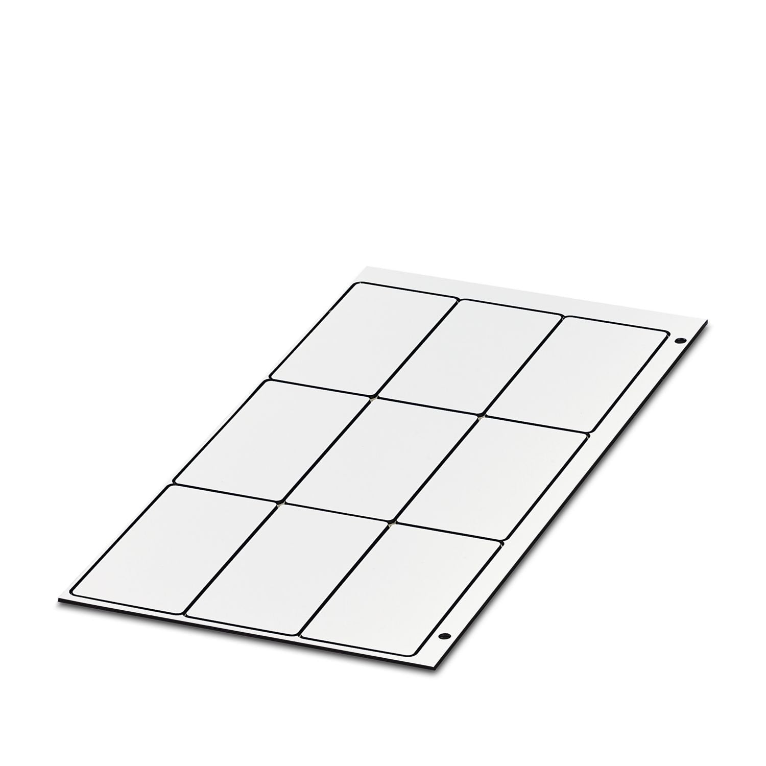 Engraving material, Sheet, white, unmarked, can be labeled with: PLOTMARK, ENGRAVING UNIT, CMS-P1-PLOTTER, P1 ENGRAVING UNIT, mounting type: adhesive, Number of individual labels: 9, text field height: 30 mm, text field width: 60 mm