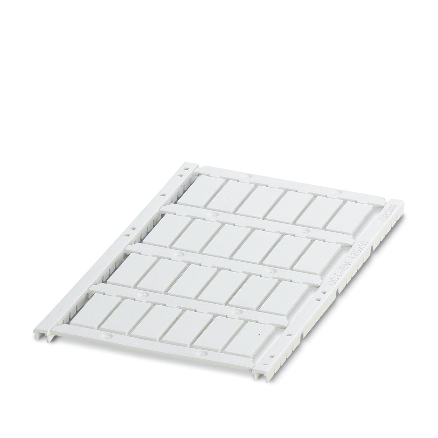 Snap-in markers, Sheet, white, unmarked, can be labeled with: BLUEMARK E.CARD, BLUEMARK ID COLOR, BLUEMARK ID, BLUEMARK CLED, THERMOMARK PRIME 2.0, THERMOMARK PRIME, THERMOMARK CARD 2.0, THERMOMARK CARD, TOPMARK NEO, TOPMARK LASER, mounting type: latching, Number of individual labels: 24, text field height: 9 mm, text field width: 20 mm