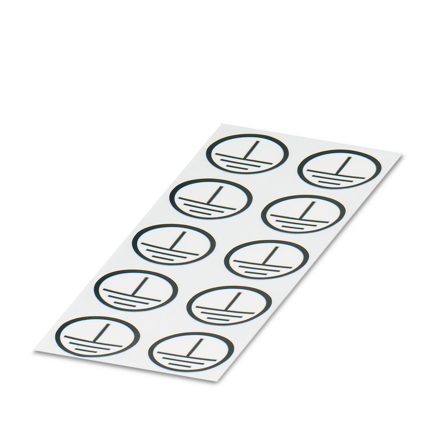 Label, self-adhesive, 16 mm diameter, available as: 100 sheets with 10 labels each, black grounding symbol on white background