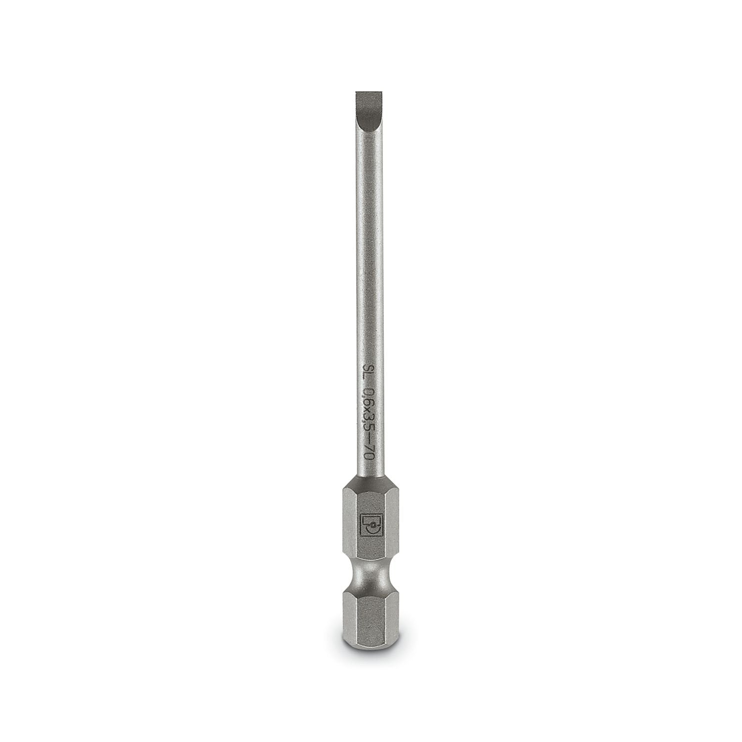 Screw bit, slot, E6.3-1/4" drive, Size: 0.6 x 3.5 x 70 mm, hardened, suitable for holders as per DIN 3126-F 6.3 / ISO 1173