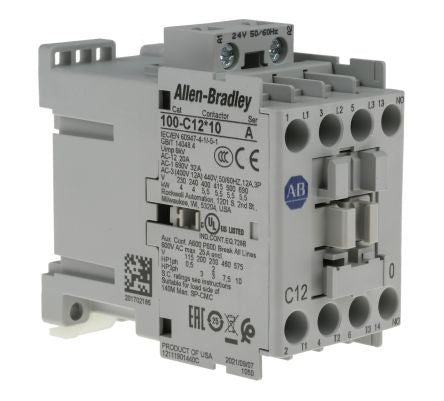 Allen Bradley 100C Contactor, 24V ac Coil, 3-Pole, 12 A, 5.5 kW 24V ac, 3 NO, 690V ac