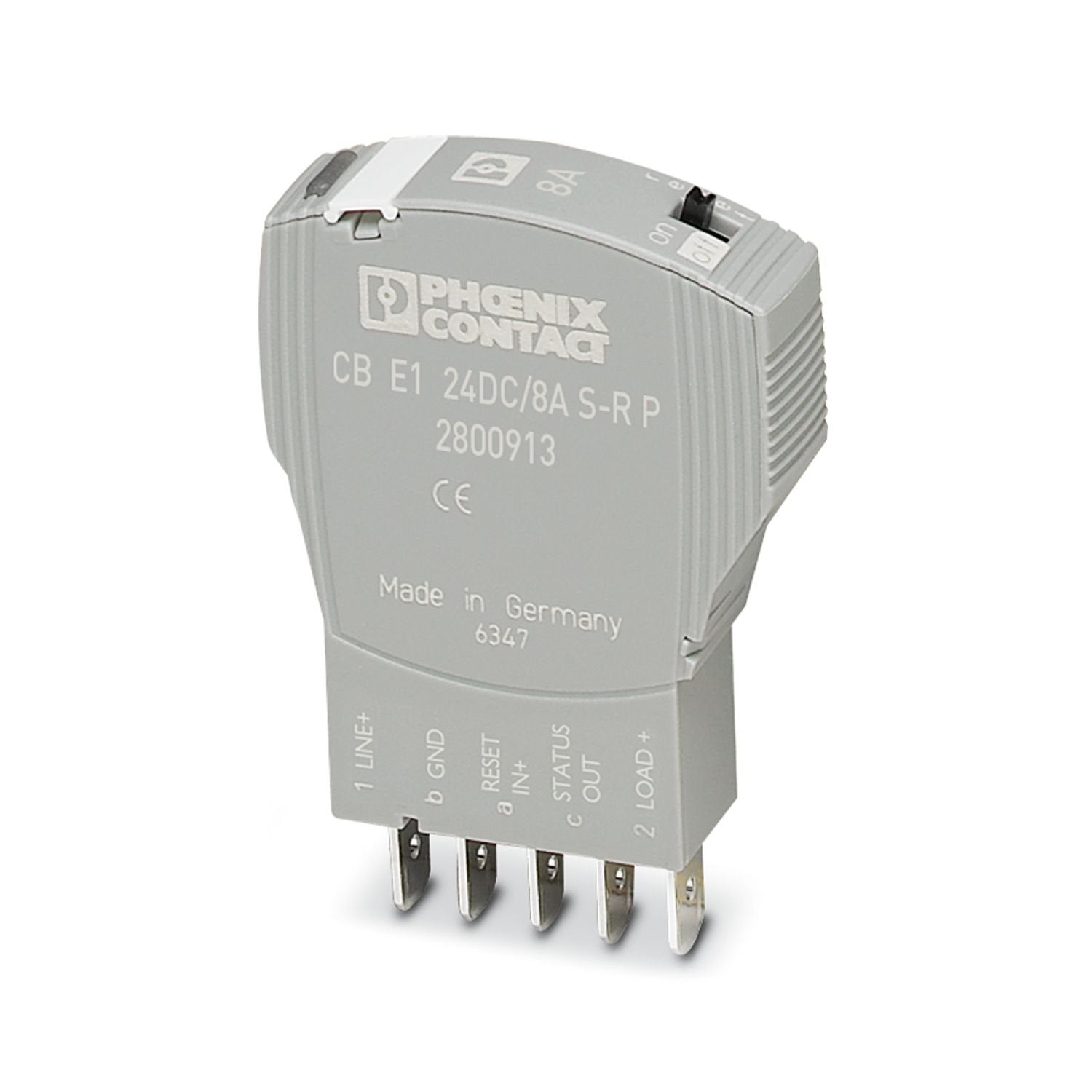 Electronic circuit breaker, 1-pos., active current limitation, status output and reset input, plug for base element.