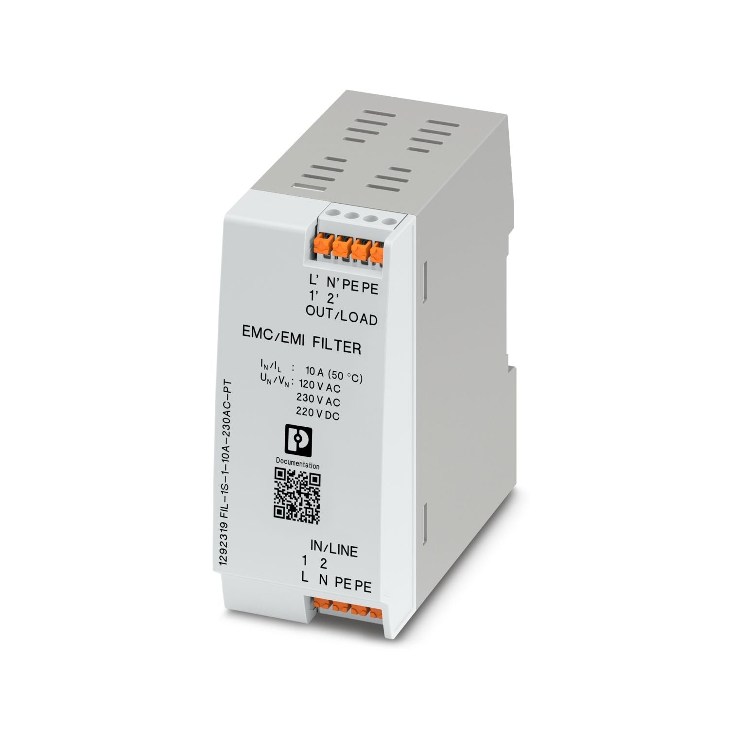 EMC filter (mains filter) for single-phase AC and DC systems (nominal voltage: up to 230 V AC, up to 220 V DC), for mounting on NS 35, nominal current: 10 A