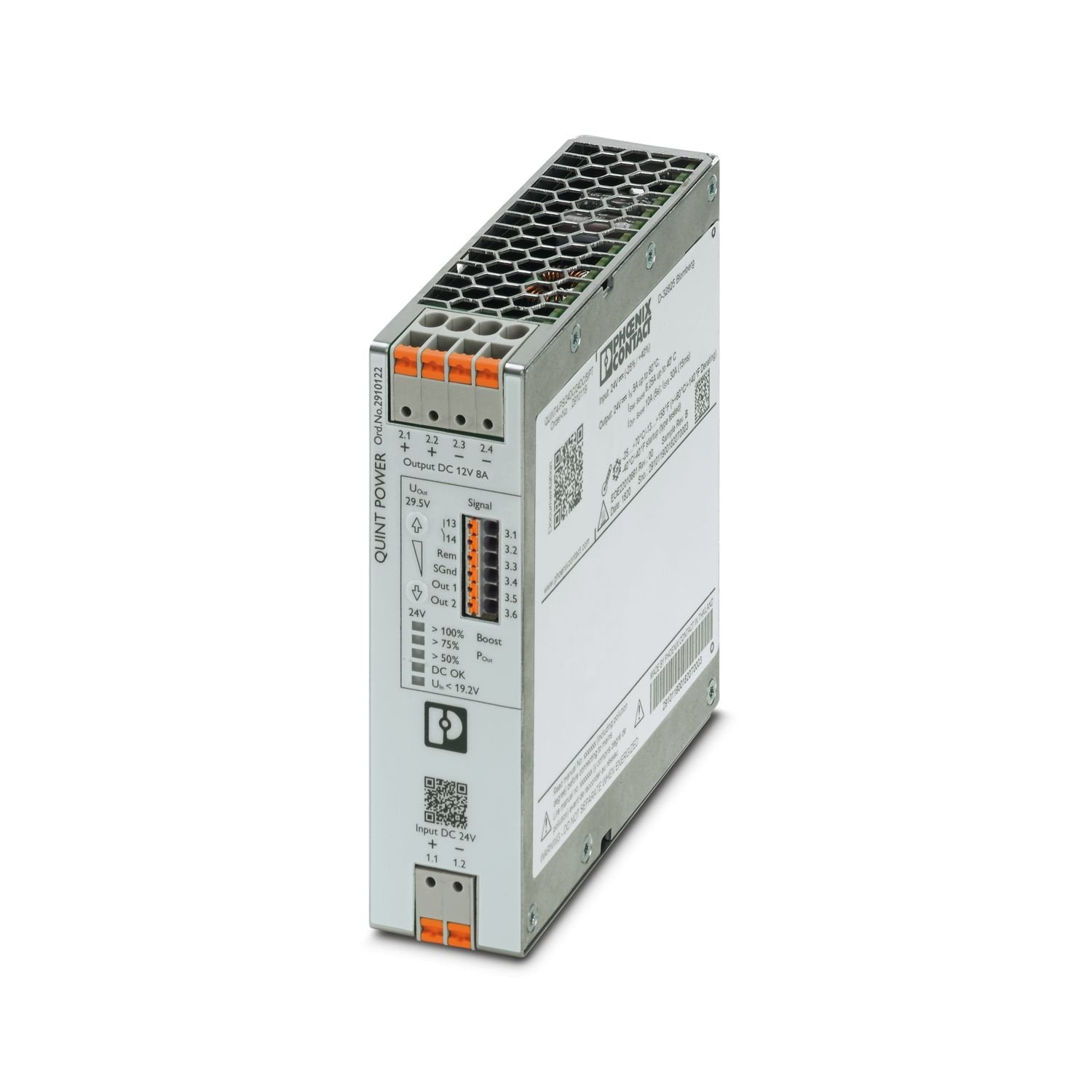 Primary-switched DC/DC converter, QUINT POWER, DIN rail mounting, SFB Technology (Selective Fuse Breaking), input: 24 V DC, output: 12 V DC / 8 A