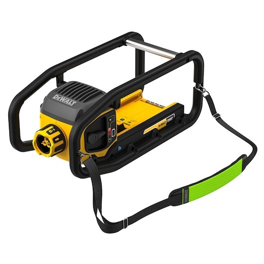 3/4 view Powershift Powerpack Concrete Vibrator with green shoulder strap