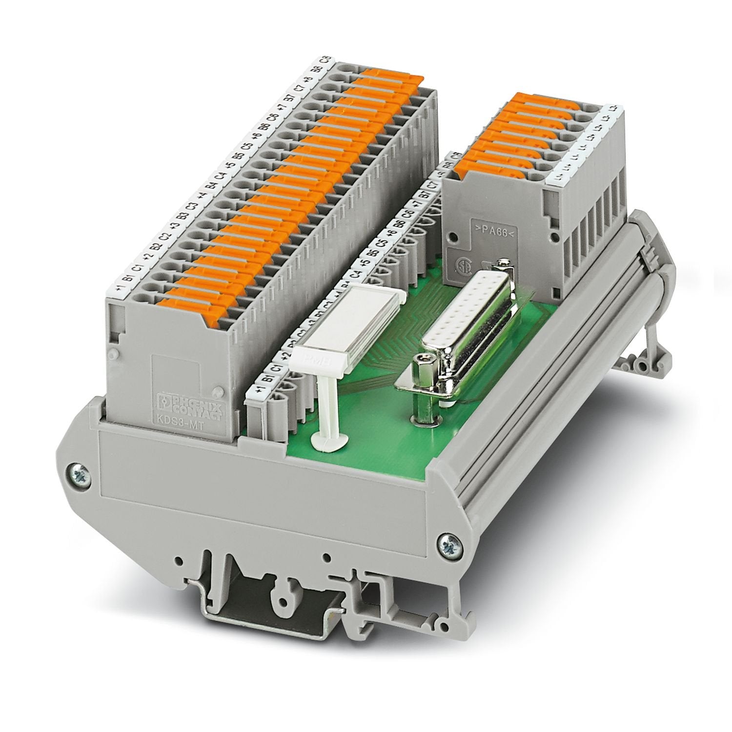 VARIOFACE module for ABB S800 I/O, with knife disconnect terminal blocks and specific marking (+1, B1, C1, +2, B2, C2, ... +8, B8, C8)