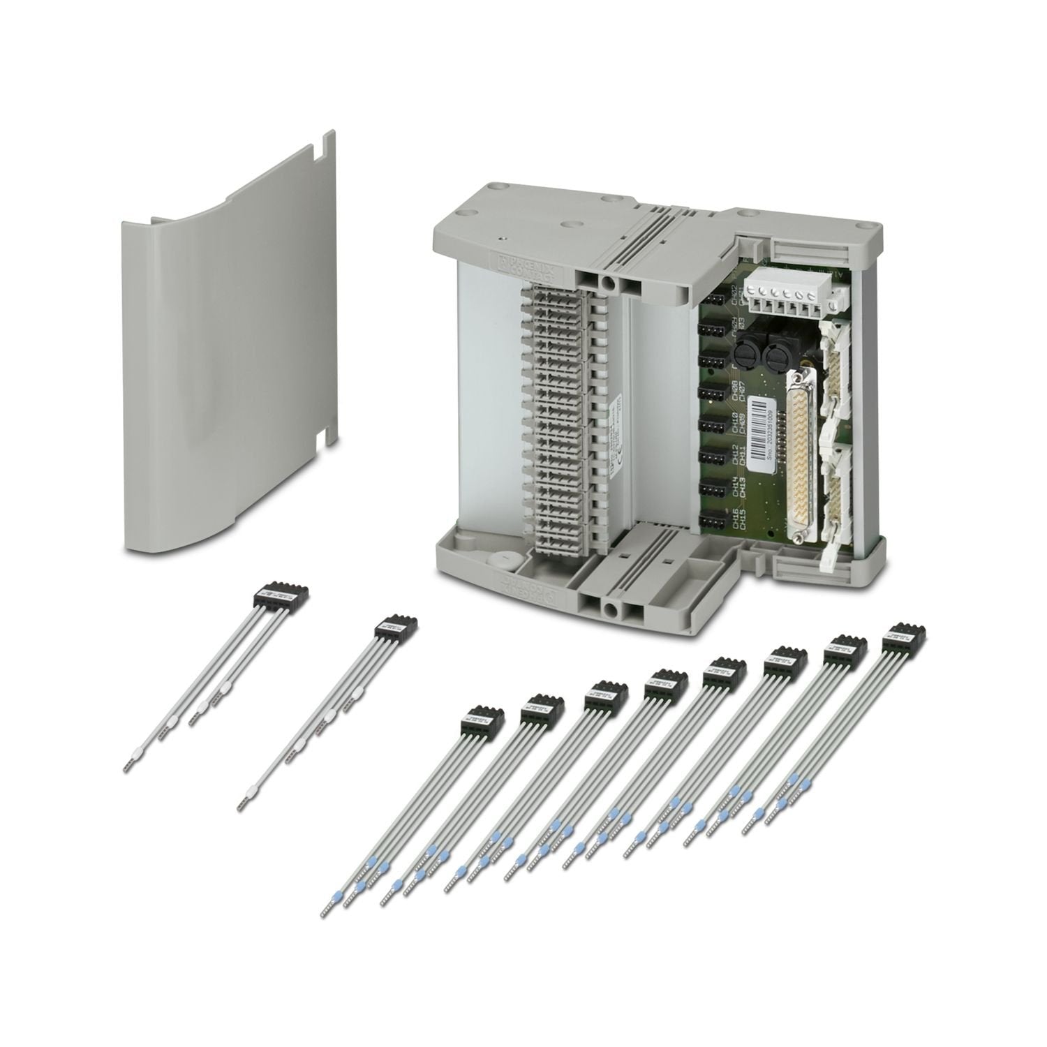 Universal termination carrier for connecting 16 MINI Analog signal conditioners to digital or analog I/O cards, via D-SUB connector, 37-pos. (1:1 connection), with HART multiplexer connection