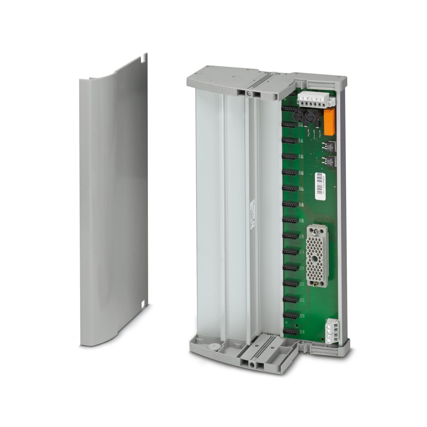 Termination carrier for connecting 16 PSR-FSP modules to digital output cards of the Invensys Triconex controller via ELCO connector 8016, 56-pos. Solution for Emergency Shut Down (ESD) applications. Suitable for Invensys Triconex 3625 card.