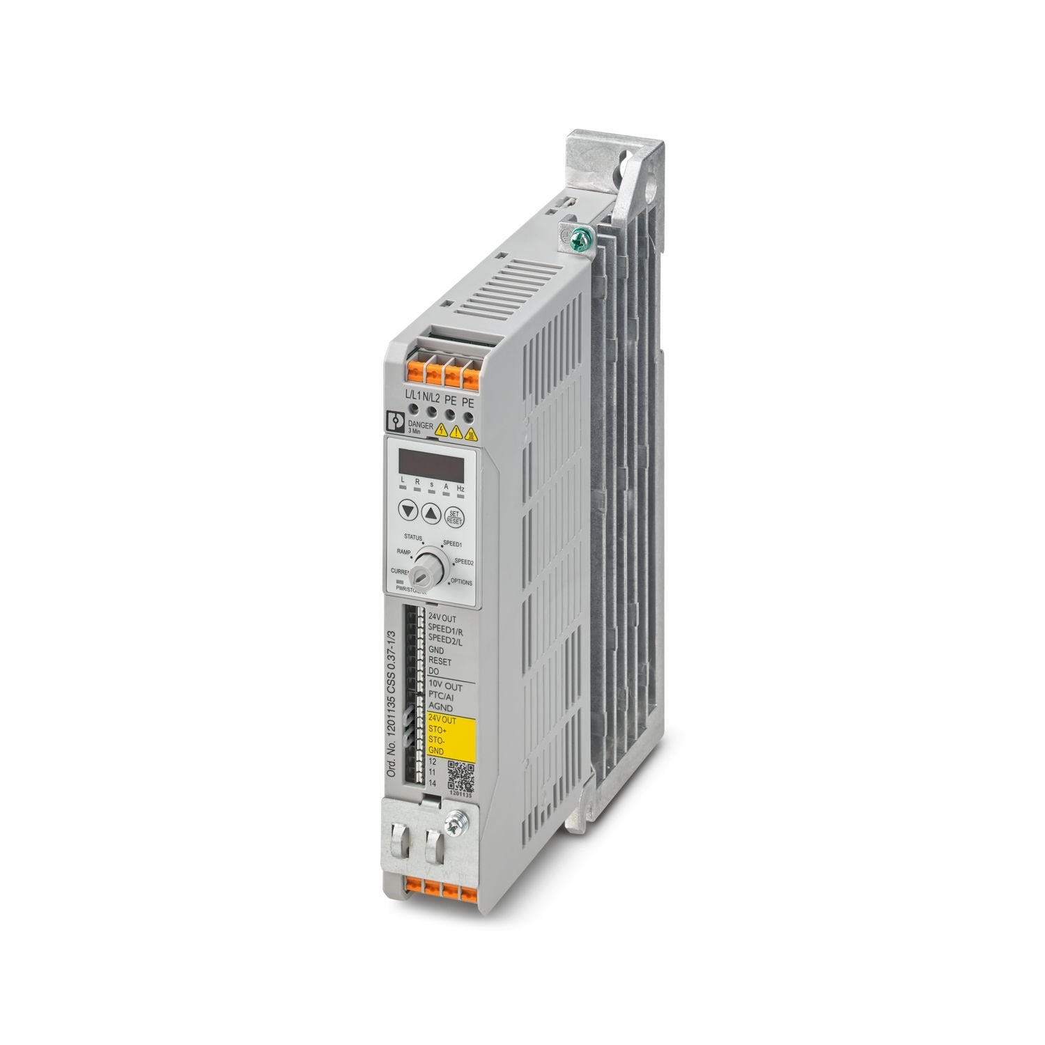 Speed starter with soft start and configurable speed for starting and reversing motors up to 230 V AC and 0.37 kW, configurable motor protection, analog input, STO function up to SIL 3/PL e, single-phase load input