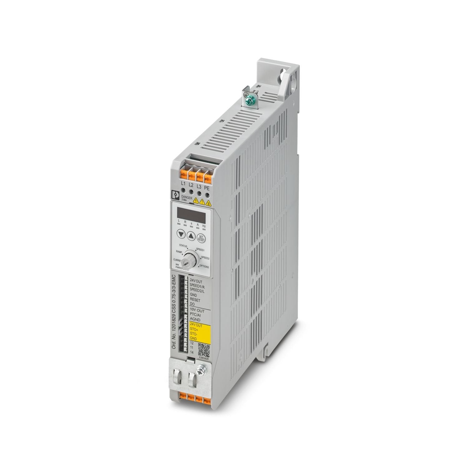 Speed starter with soft start and configurable speed for starting and reversing motors up to 480 V AC and 0.75 kW, configurable motor protection, analog input, STO function up to SIL 3/PL e, three-phase load input, with integrated EMC filter
