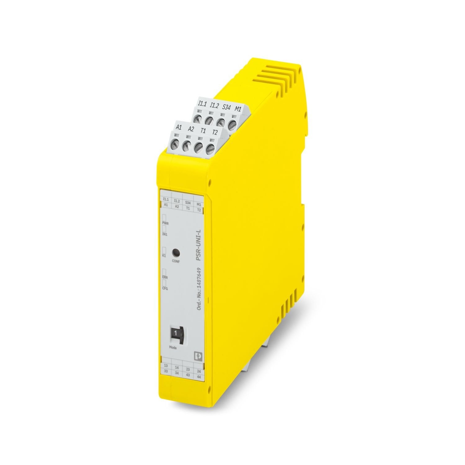 Configurable safety relay, multi functions, up to SIL 3, Cat. 4, PL e, 1 sensor circuit, 1-/2-channel operation, automatic/manual, monitored start, 1 x 4 enabling current paths, 1 signal output, U S = 24 V DC, plug-in screw terminal block