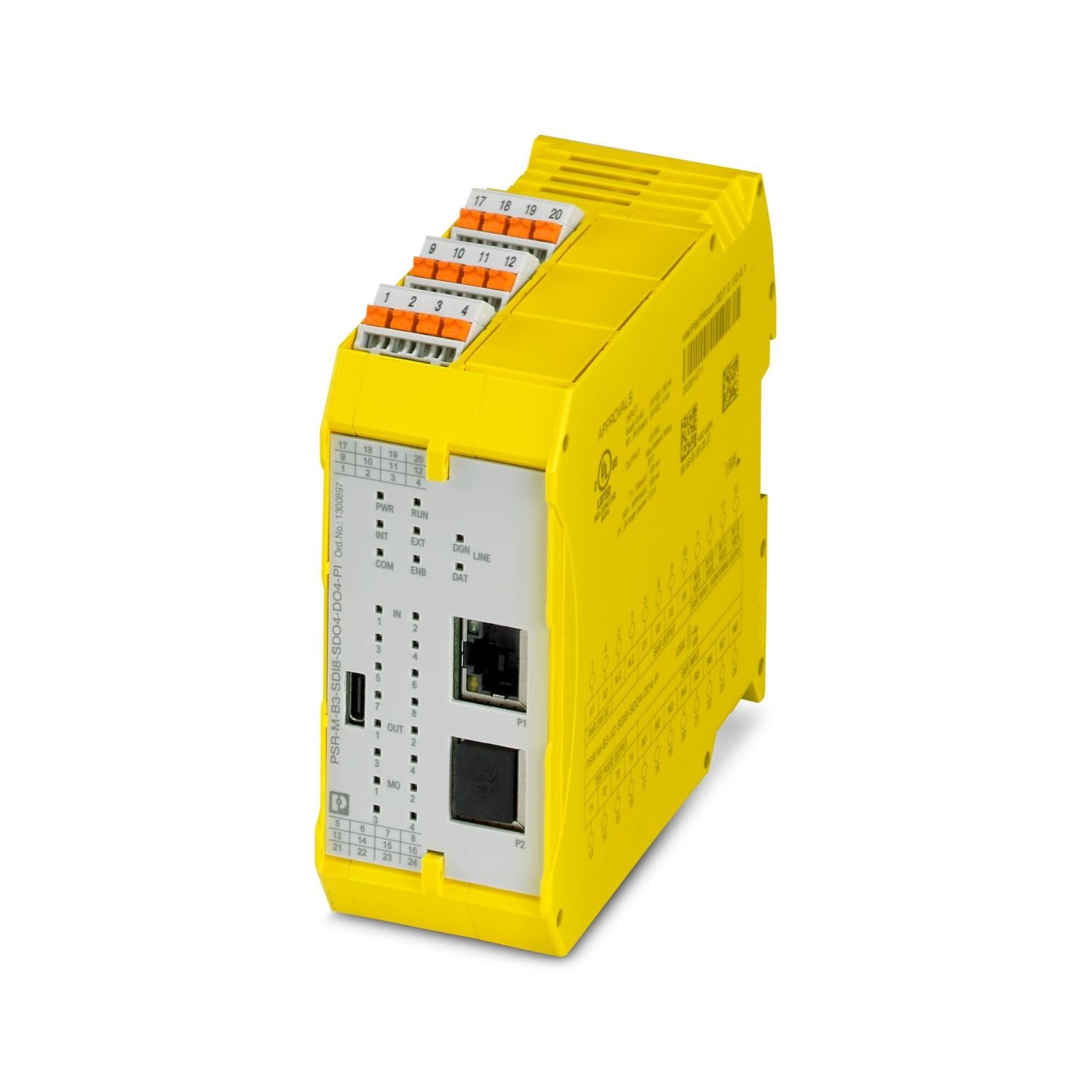 Configurable safety module (basic module), 8 SDI, 4 SDO, 4 reset inputs or 4 signal outputs, 4 clock outputs, can be extended via TBUS, up to SIL 3, Cat. 4/PL e, plug-in Push-in terminal block, TBUS connector not included, integrated gateway functionality