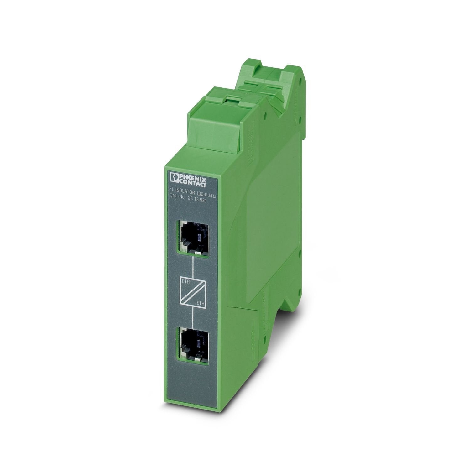 Passive network isolator for electrical isolation in Ethernet networks. This protects Ethernet devices from potential differences of up to 4 kV. Can be used for transmission speeds of up to 100 Mbps. Possible to connect two RJ45 plugs.