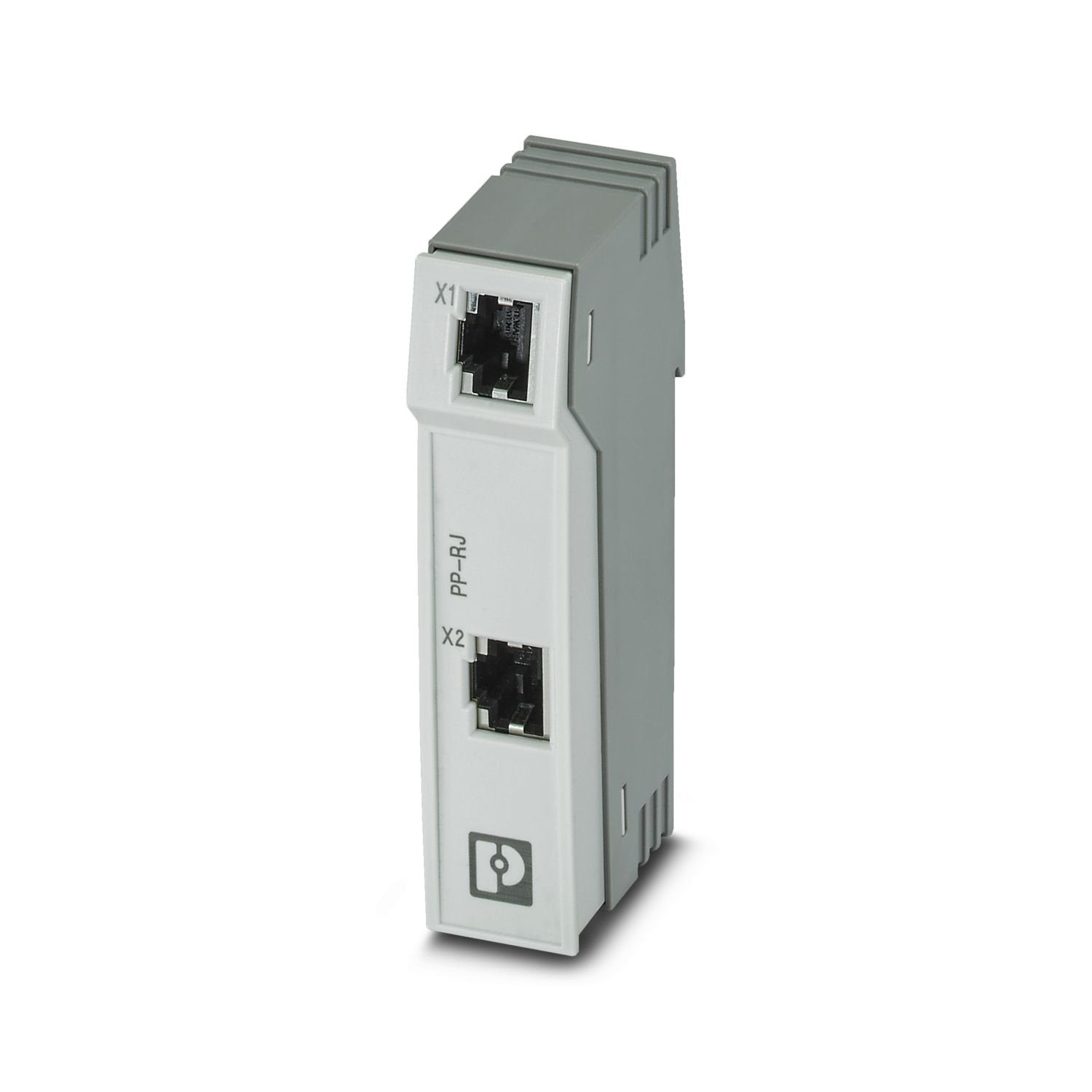 Patch panel, two RJ45 jacks, CAT6, 10/100/1000 Mbps, DIN rail adapter, IP20