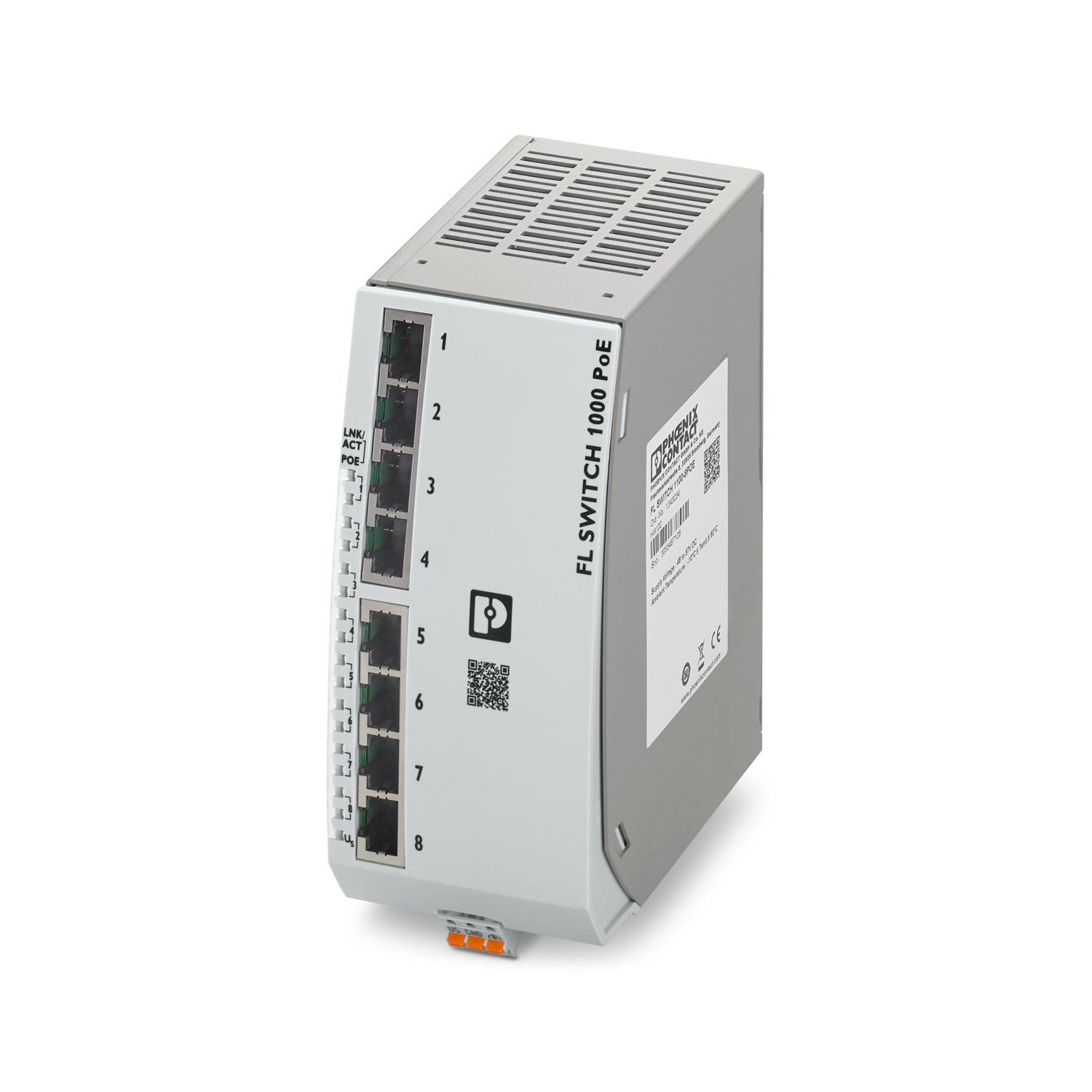 PoE++ Ethernet switch conforms to IEEE 802.3af/at/bt, includes eight PoE RJ45 ports with 10/100/1000 Mbps on all ports, automatic data transmission speed detection, autocrossing function, and QoS. 90 W per port with a 240 W power budget