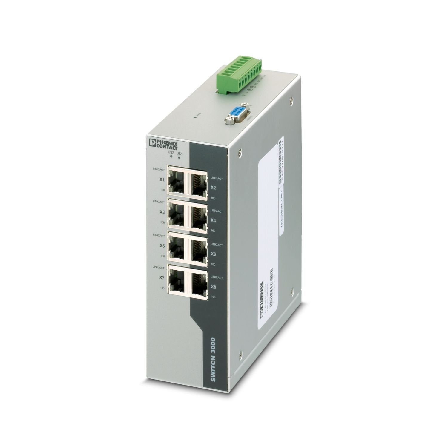 Managed Ethernet switch with eight RJ45 ports at 10/100 Mbps and operating temperature of -40°C ... +75°C