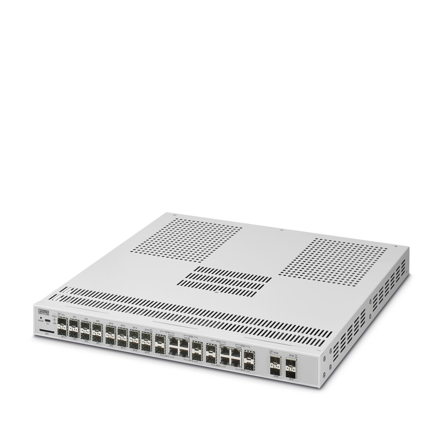 Managed TSN Switch 5000 series, 16 SFP ports 1000 Mbps, 4 SFP+ ports 1000/10000 Mbps, 8 Combo ports, degree of protection: IP20, Ambient temperature (operation): -10 °C ... 60 °C, Supply voltage range: 100 V AC ... 240 V AC, PROFINET Conformance Class B, Development process certified in accordance with IEC 62443-4-1, Compatible with IEC 62443-4-2