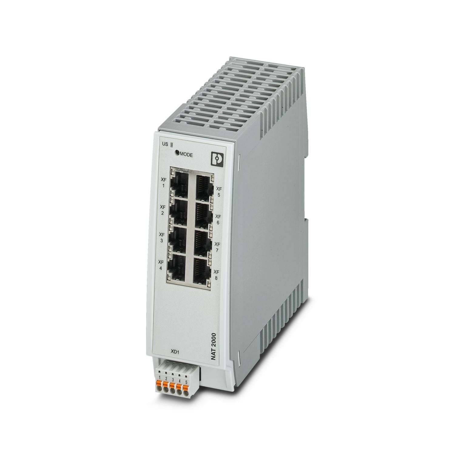 Managed NAT Switch 2000 series, 8 RJ45 ports 10/100 Mbps, degree of protection: IP20, Ambient temperature (operation): 0 °C ... 60 °C, Supply voltage range: 18 V DC ... 32 V DC, PROFINET Conformance Class A, 1:1-NAT, Virtual NAT, IP-Masquerading, Development process certified in accordance with IEC 62443-4-1, Compatible with IEC 62443-4-2