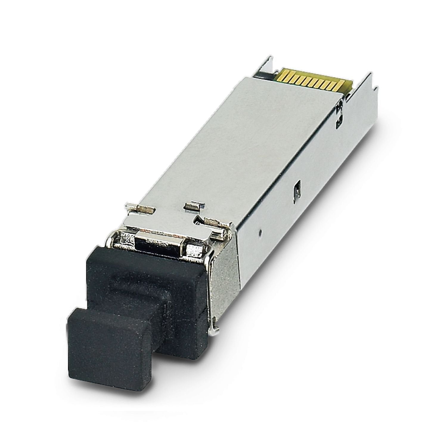 The small form-factor plug-in module provides a fiber optic interface with a data transmission speed of 100 Mbps with a wavelength of 1310 nm (long).