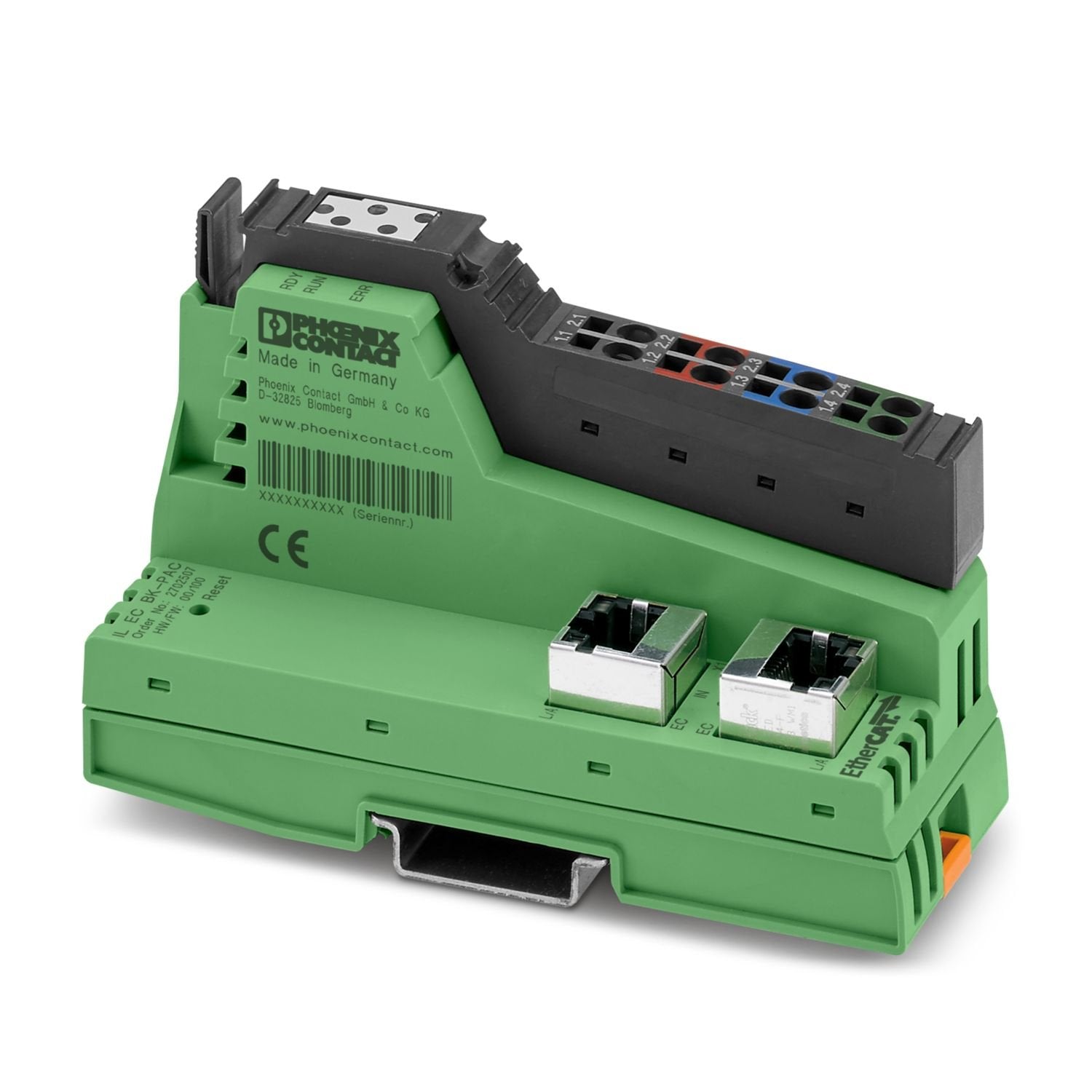 Inline, Bus coupler, EtherCAT®, RJ45 jack, transmission speed in the local bus: 500 kbps / 2 Mbps, degree of protection: IP20, including Inline connector and labeling field