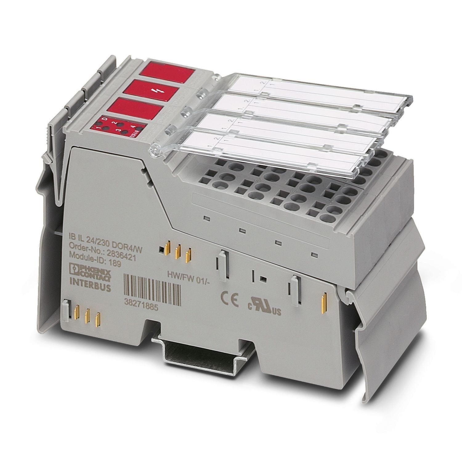 Inline, Relay terminal, Relay outputs: 4 (floating), Changeover contact, 24 V DC, 230 V AC, for switching ohmic loads, transmission speed in the local bus: 500 kbps, degree of protection: IP20, including Inline connectors and marking fields