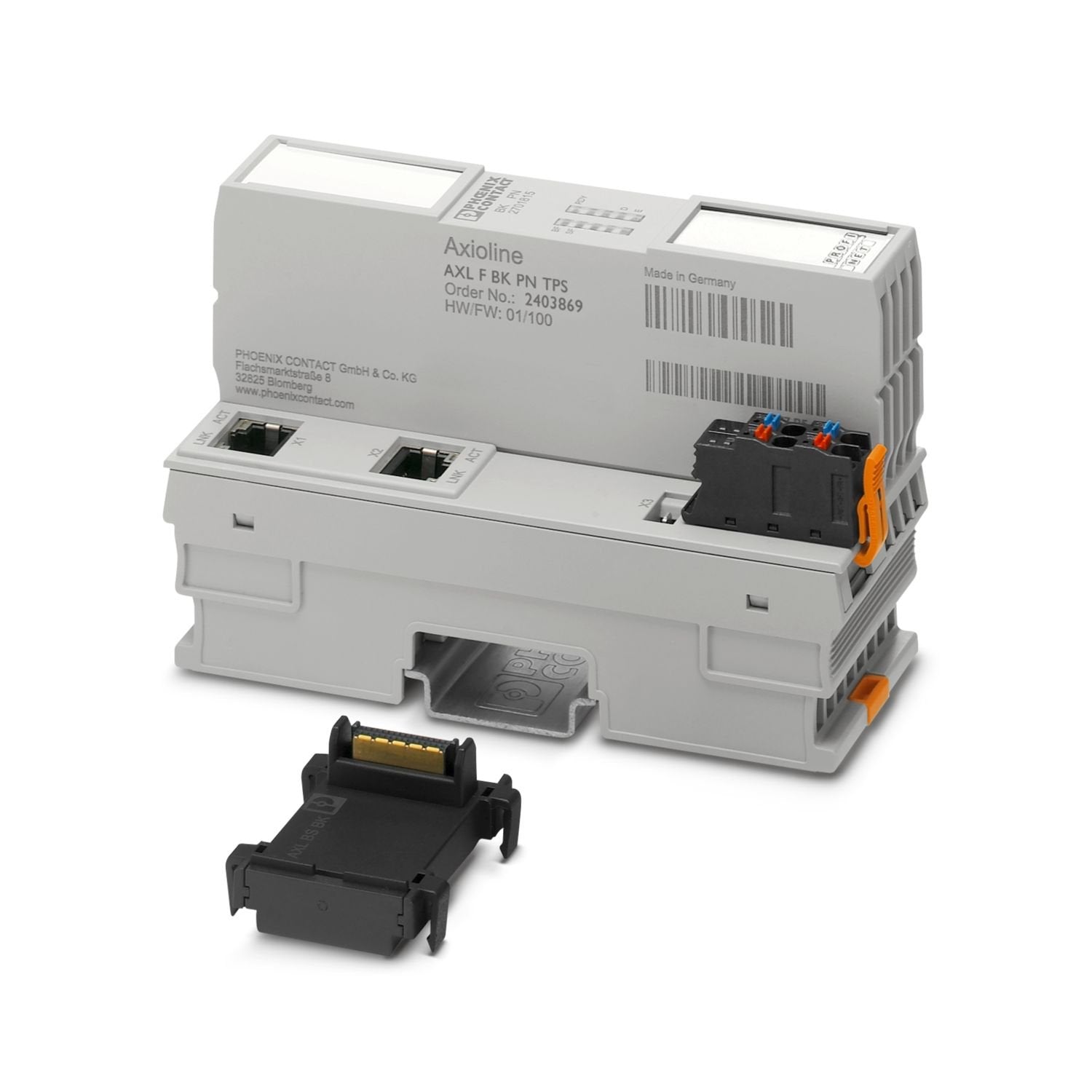 Axioline F, Bus coupler, PROFINET, RJ45 jack, transmission speed in the local bus: 100 Mbps, degree of protection: IP20, including bus base module and Axioline F connector