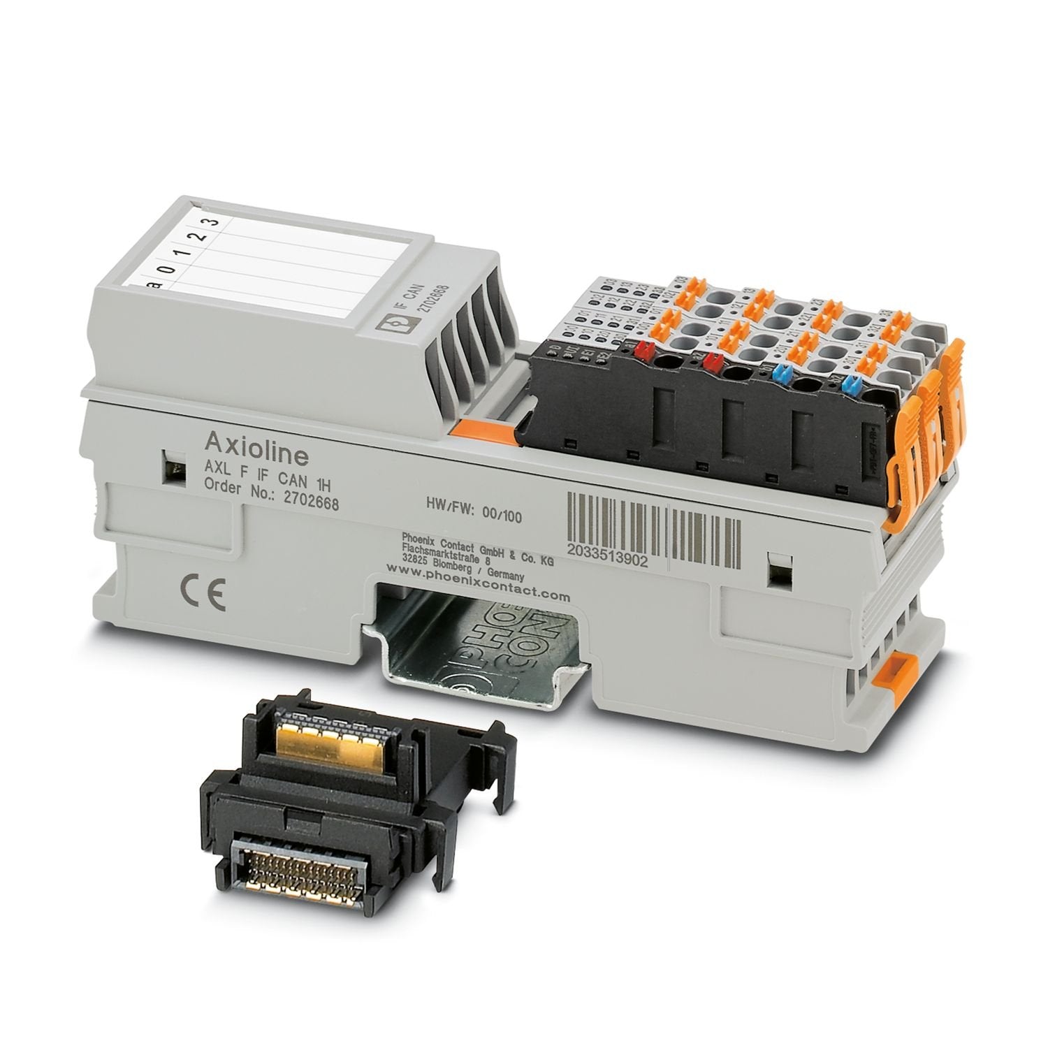 Axioline F, interface module, CAN, transparent protocol, max. transmission speed of 1 Mbps, IP20 protection, including bus base module and Axioline F connectors