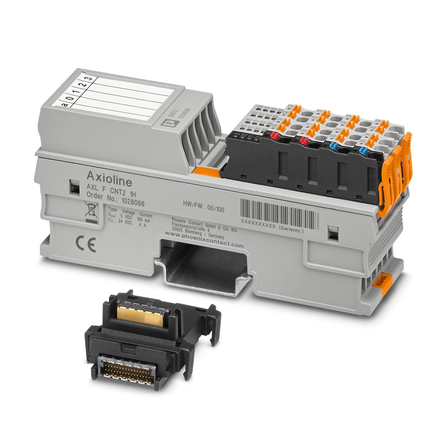 Axioline F, Function module, Counter inputs: 2, Digital inputs: 6, 24 V DC, Digital outputs: 4, 24 V DC, transmission speed in the local bus: 100 Mbps, degree of protection: IP20, including bus base module and Axioline F connectors