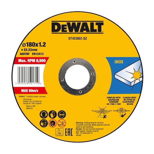 180mm x 1.6mm x 22.23mm Bonded Abrasive INOX Cutting Disc