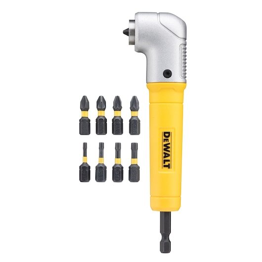 90° Right Angle Attachment 10 Piece Set with 9 x 25mm Screwdriver Bits
