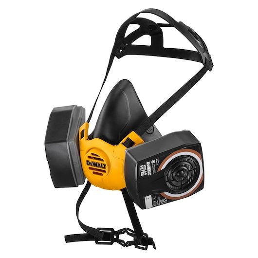 Left front angle of Dewalt Half Face Mask Respirator with A2P3 Filters