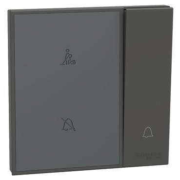 Bell switch, AvatarOn C, 10A 250V, 1 gang, with illuminated DND & PCU symbol, dark grey (Bell switch AvatarOn C) is a Schneider Electric product. Designed for reliable performance and long service life. Available across Iraq — contact us for pricing and delivery options.