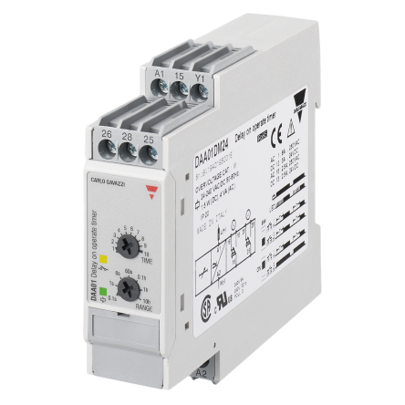 Carlo Gavazzi DAA01CM Series DIN Rail Timer Relay, 1-Contact, 24 V dc 240V ac, 0.1 to 100 h, 1-Function, SPDT Switch