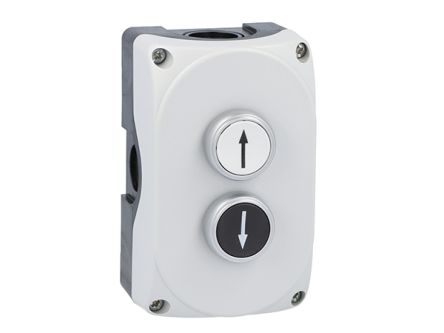 Lovato Push Push Button Control Station - 1 NO, Polycarbonate, 2 Cutouts, Black, White, Arrow, IP66, IP67